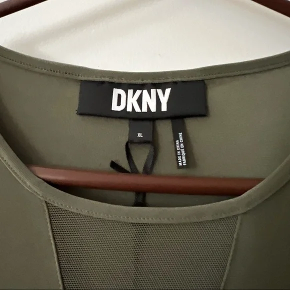 NWT DKNY Olive Green Mesh Long Sleeve Top - Picture 3 of 6